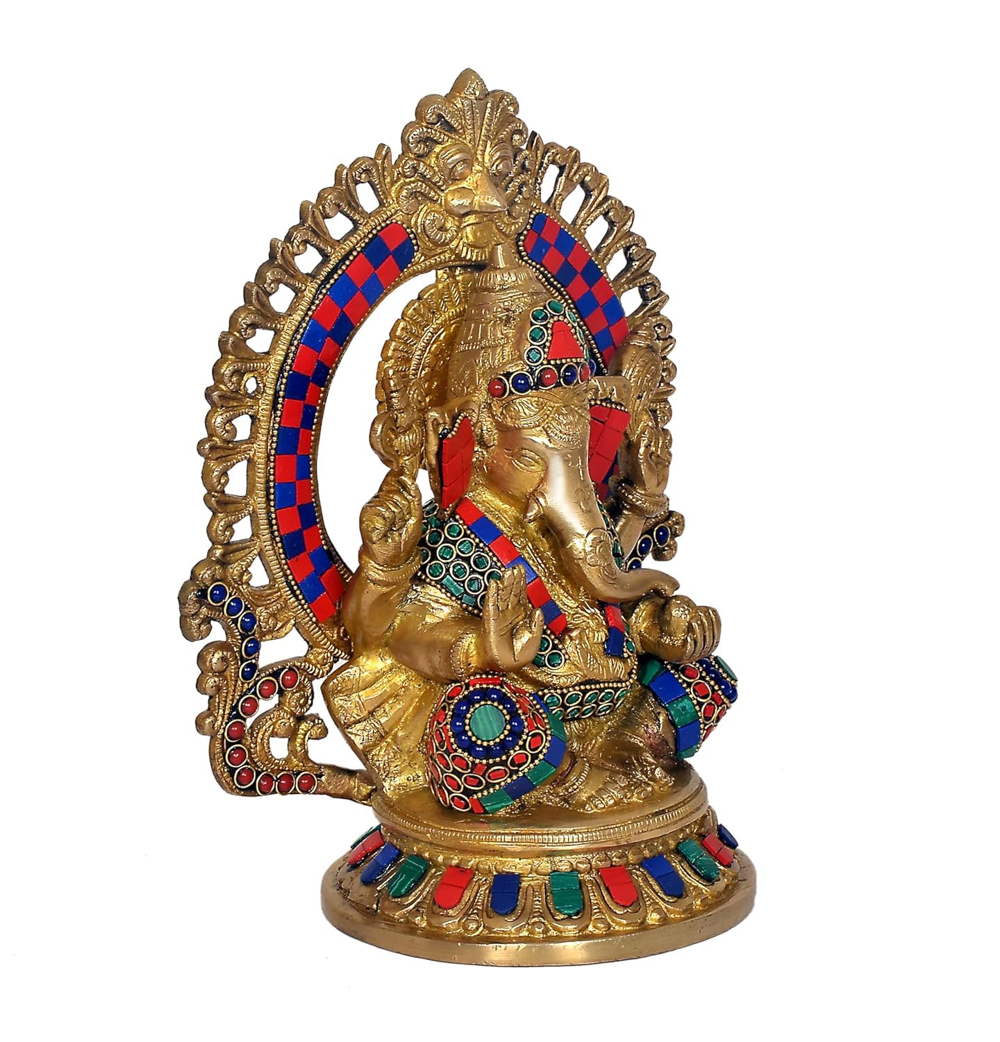 Aona Brass Ganesha Ganesh Murti Statue Idol For Home Shop Office, Height : 10 Inch